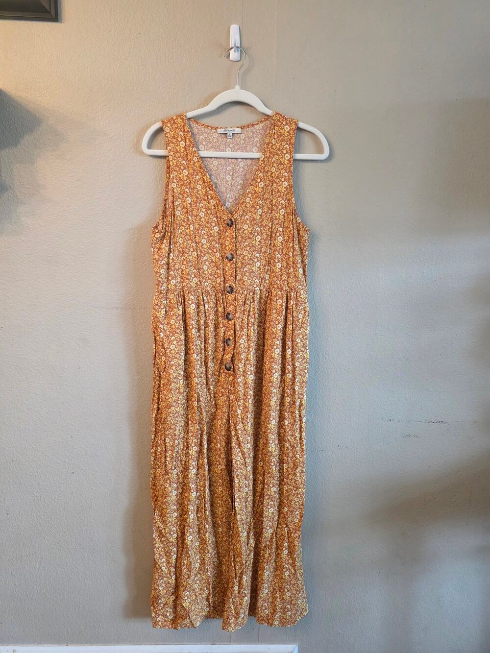 Madewell Women's Button Front Tank Jumpsuit Romper Ditsy Floral SZ 6 Wide Leg